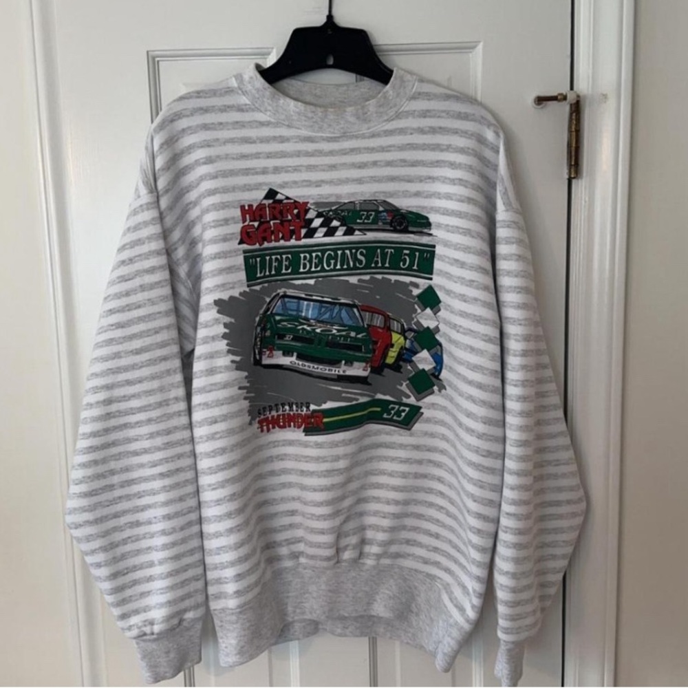 Vintage 90s Harry Gant NASCAR Crew Sweatshirt Grey White Men’s Large Made in USA